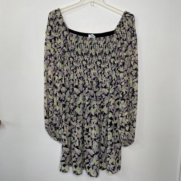 & Other Stories Smocked Floral Dress Womens Size 4 Long Sleeve Mini Square Neck - Picture 3 of 14